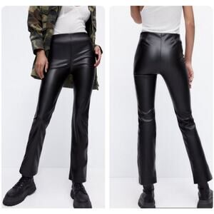 ZARA Mini Flare Faux Leather Leggings High Waist Size Medium